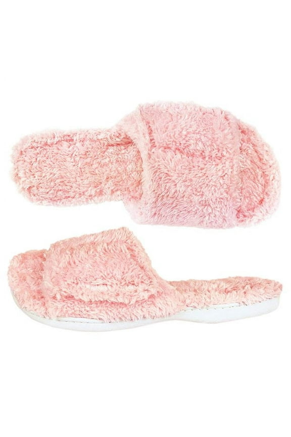 Women's Slippers Fuzzy Terry Slip-Resistant Slide Open Toe, Pink, XL (11-12)