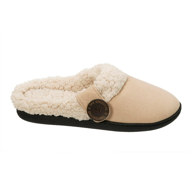 Dearfoams Women s Wide Width Microsuede Clog with Button Tab