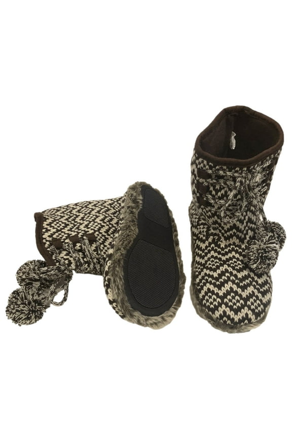 Womens Brown Houndstooth Bootie Style Slippers Booties Small (5-6)