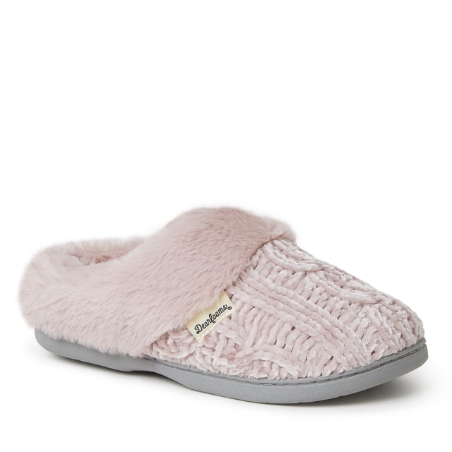 Dearfoams Womens Claire Cable Knit Chenille Clog House Slipper
