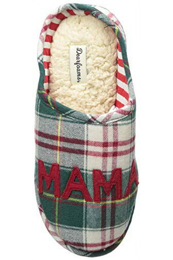 Womens Green Christmas Plaid Mama Elf Holiday Slippers XL (11-12)