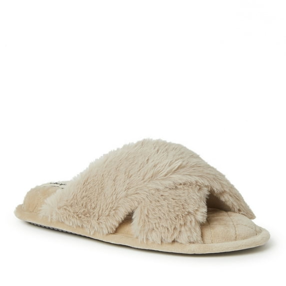 Dearfoams Women's Jessica Furry Crossband Slide Slipper