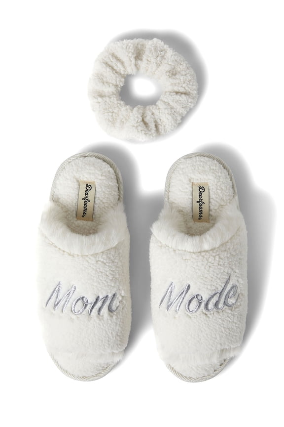 Womens Louise Embroidered Mom Slide Slipper Gift Set with Scrunchie