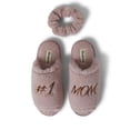 thumbnail image 1 of Dearfoams Womens Louise Embroidered Mom Slide Slipper Gift Set with Scrunchie, 1 of 5