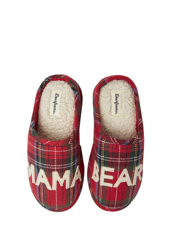 Womens Mama Bear Plaid Clog Slippers
