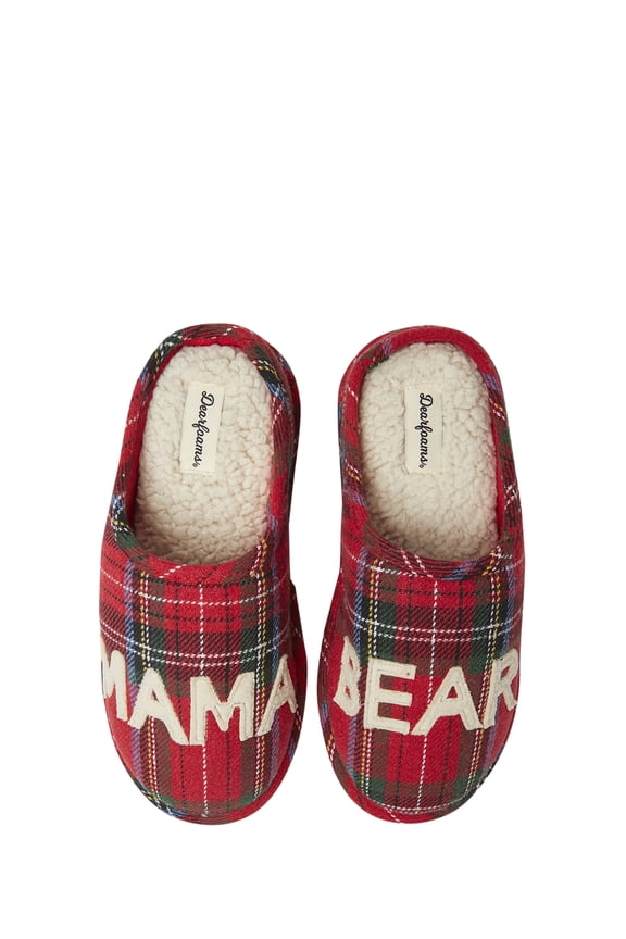 Womens Mama Bear Plaid Clog Slippers
