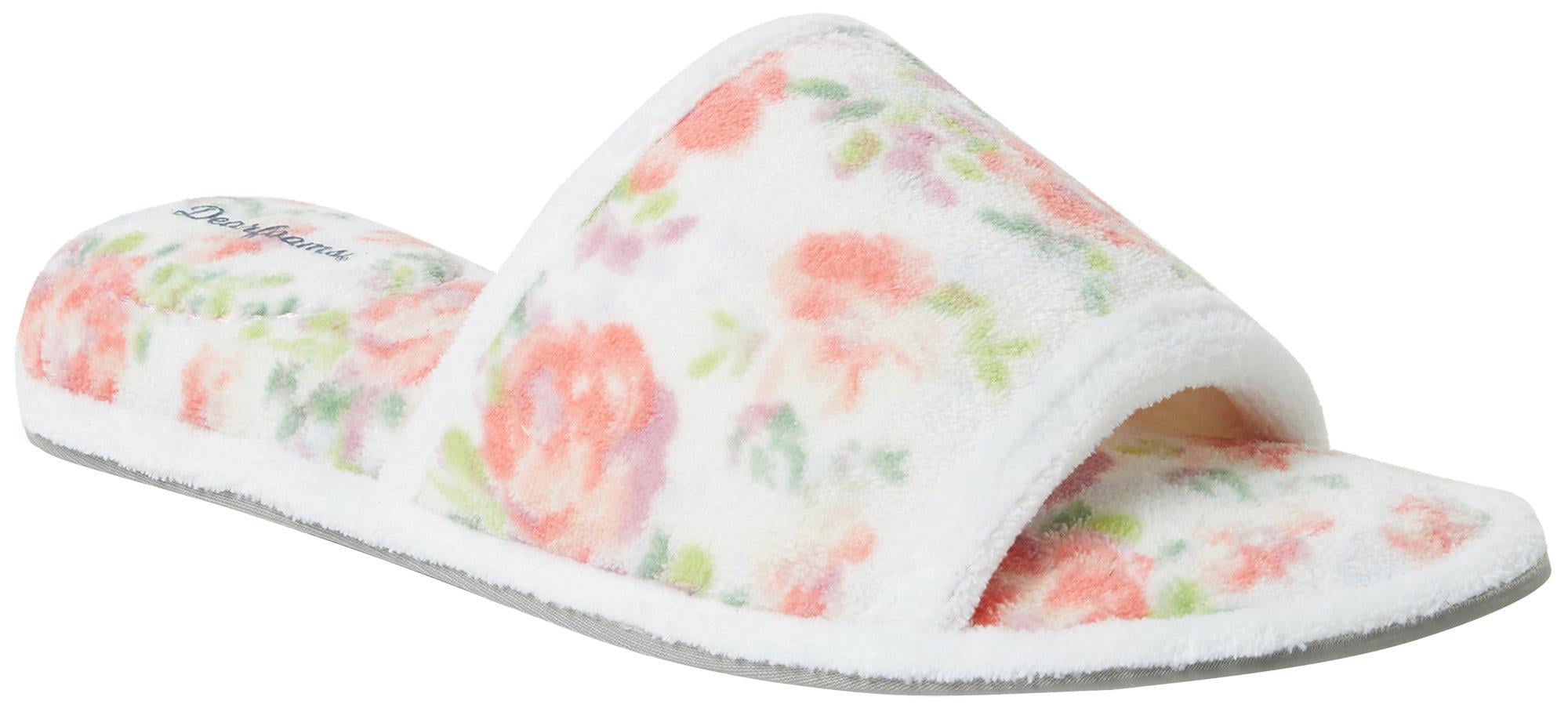 Dearfoams Womens Printed Microfiber Terry Slide Slippers