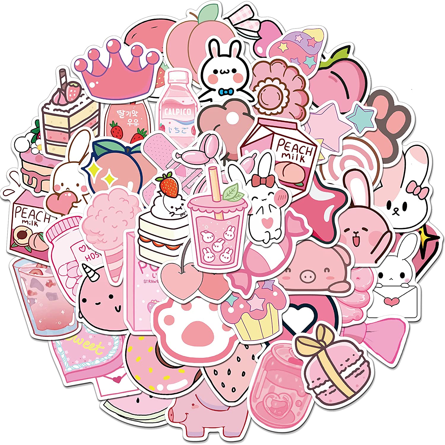 BESTSKY  Pink Stickers for Water Bottles,Cute Vsco Vinyl Laptop Stickers,Waterproof Aesthetic Stickers,Kawaii Sticker Pack for Kids Girls(Pink rabbit) - image 1 of 7