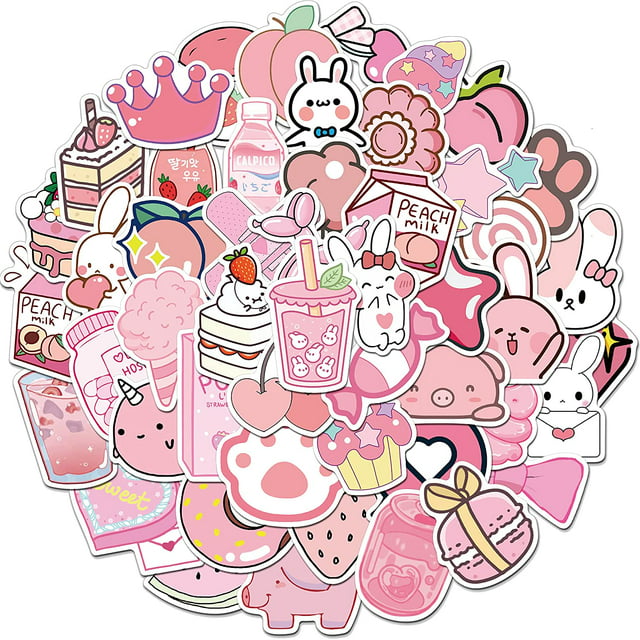 BESTSKY  Pink Stickers for Water Bottles,Cute Vsco Vinyl Laptop Stickers,Waterproof Aesthetic Stickers,Kawaii Sticker Pack for Kids Girls(Pink rabbit)