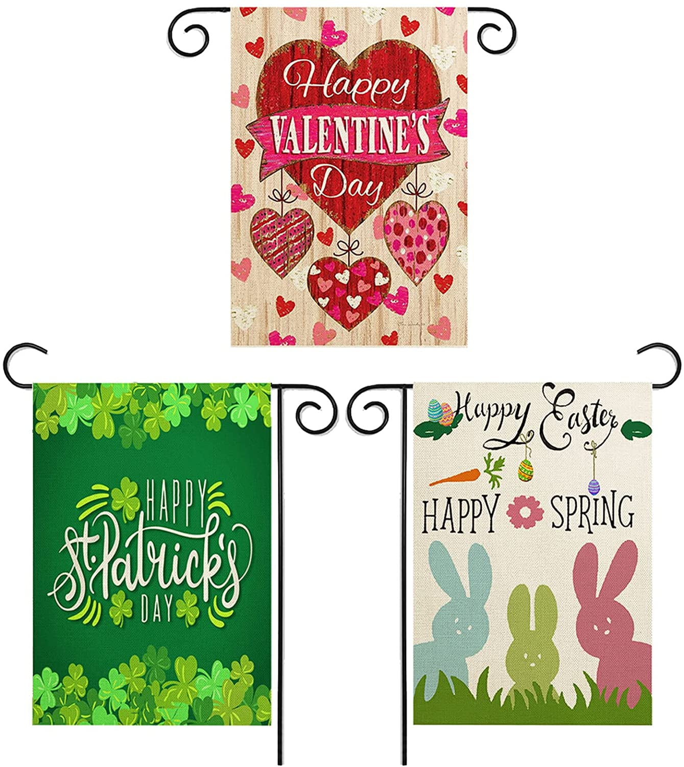 Dearhouse Valentine Day Garden Flag St Patricks Day Garden Flag Easter  Garden Flags 3 Pack Outdoor Decorations for Seasonal Home Yard Spring