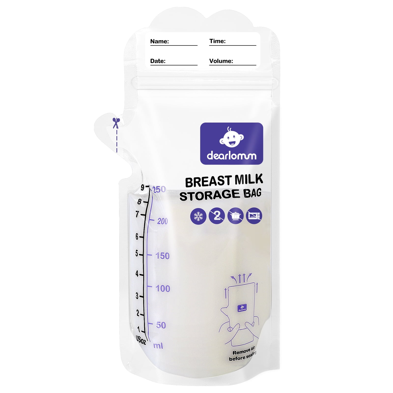 Dearlomum BPA-Free Breastmilk Storage Bags - 120 Pcs, 9 Ounce, Self-Standing with Pour Spout, Space-Saving Flat Profile, Ideal for Convenient Breastfeeding and Milk Storage, Refrigeration & Freezing