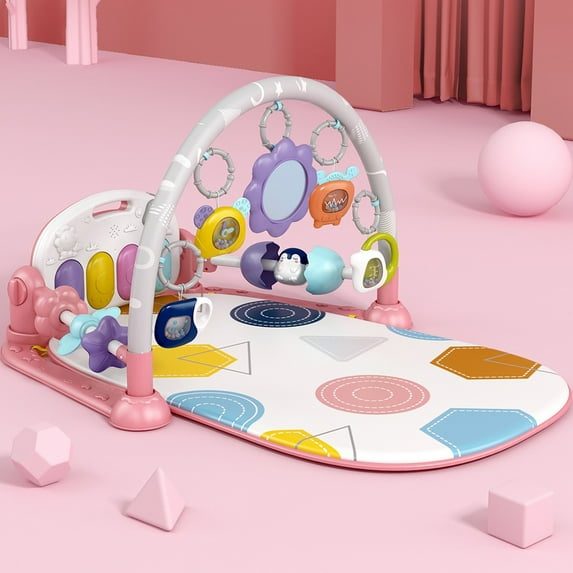 Dearlomum Baby Play Mat Gym with Piano 5 Sensory Toys 2 Soft Rattles Activity Tummy Developmental Playmat