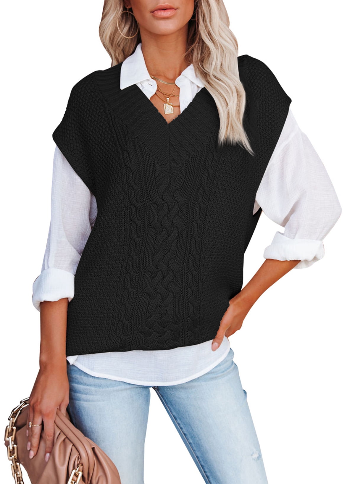 Dearlove Plus Size Sweaters for Women Cable Knit Sleeveless Sweater