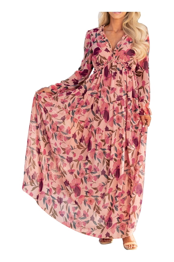 Womens 2023 Spring Boho Elegant Maternity Dress Loose Evening Party Dress Long Sleeeve Maxi Dresses Red L