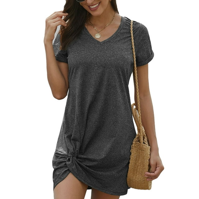 Dearlove Womens Summer Dress Short Sleeve Tshirt Dresses Casual V Neck