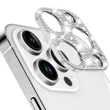 Dease Luxury Bling Camera Lens Protectors 2-Pack for iPhone 15 Pro- Alloy Metal, Sparkling Diamonds, Scratch-Proof Abrasion Resistance for Camera Lens Protection, Silver