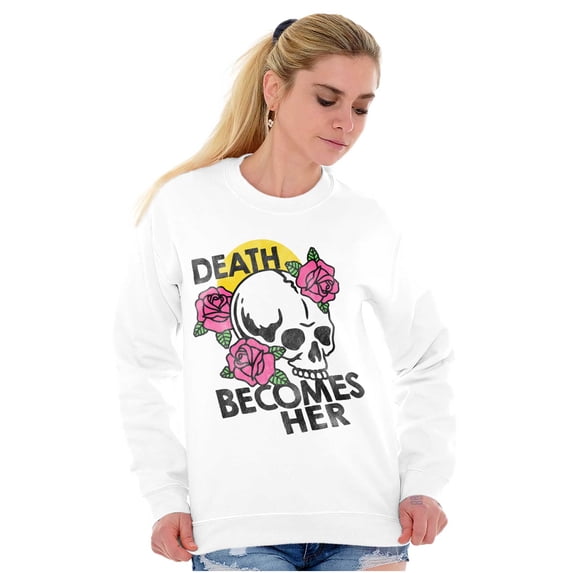 Death Becomes Her Skull Rose Tattoo Women Plus Size Crewneck Sweatshirt Brisco Brands 3X