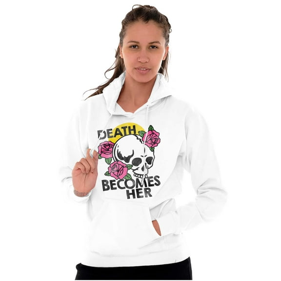 Death Becomes Her Skull Rose Tattoo Women Plus Size Graphic Pullover Hoodie Brisco Brands 2X