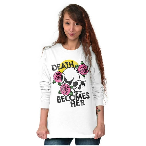 Death Becomes Her Skull Rose Tattoo Women's Long Sleeve T Shirt Brisco Brands X