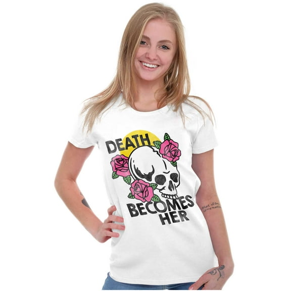 Death Becomes Her Skull Rose Tattoo Womens Slim Fit Graphic Tee Brisco Brands L