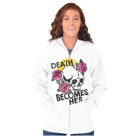 Death Becomes Her Skull Rose Tattoo Womens Plus Size Graphic Zipper Hoodie Brisco Brands 2X