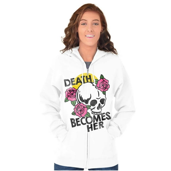 Death Becomes Her Skull Rose Tattoo Zip Hoodie Sweatshirt Women Brisco Brands L