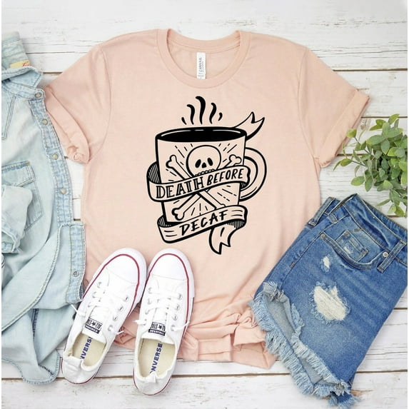 Death Before Decaf T-shirt Coffee Lover Gift Skeleton Shirts Boyfriend Tee Halloween Top Addict Women's Mom Aesthetic Shirt Christmas Ideas
