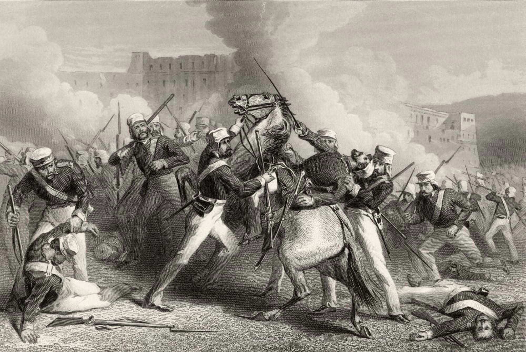 Death Of Brigadier Adrian Hope In The Attack On The Fort Of Roodmow April 15Th 1858 From The History Of The Indian Mutiny Published 1858 Canvas Art - Ken Welsh Design Pics (17 x 11)