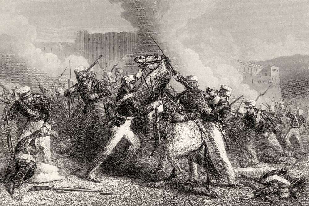 Death Of Brigadier Adrian Hope In The Attack On The Fort Of Roodmow April 15Th 1858 From The History Of The Indian Mutiny Published 1858 Canvas Art - Ken Welsh Design Pics (34 x 22)