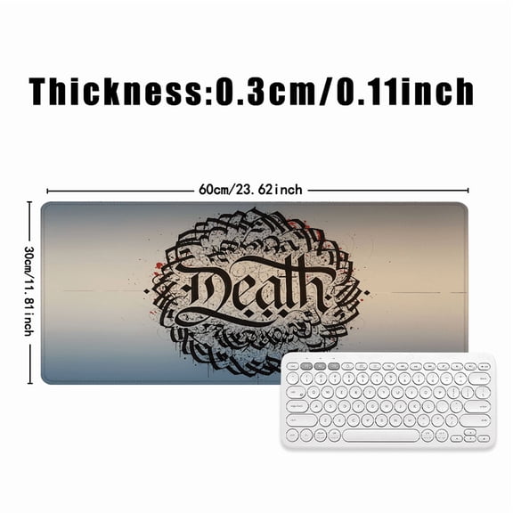 Death Calligraphy Art Mouse Pad 31.5 x 11.82 Inches Rubber Desk Mat for Office and Gaming