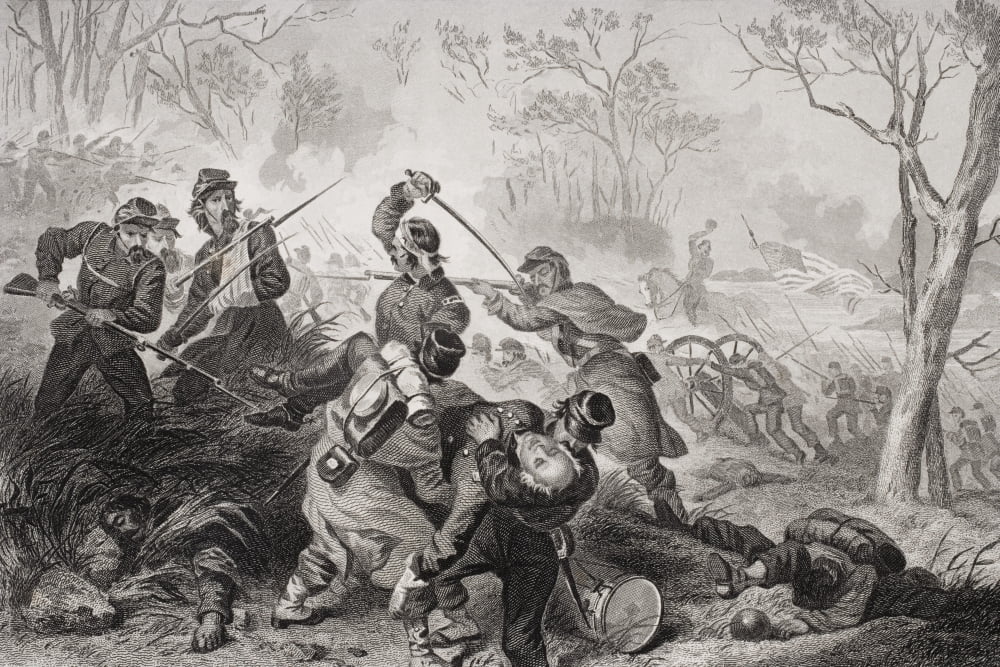 Death Of Colonel Edward D Baker At The Battle Of Balls Bluff Virginia 1861 Baker Was A Sitting Us Senator Artist FOC Darley Canvas Art - Ken Welsh Design Pics (17 x 11)