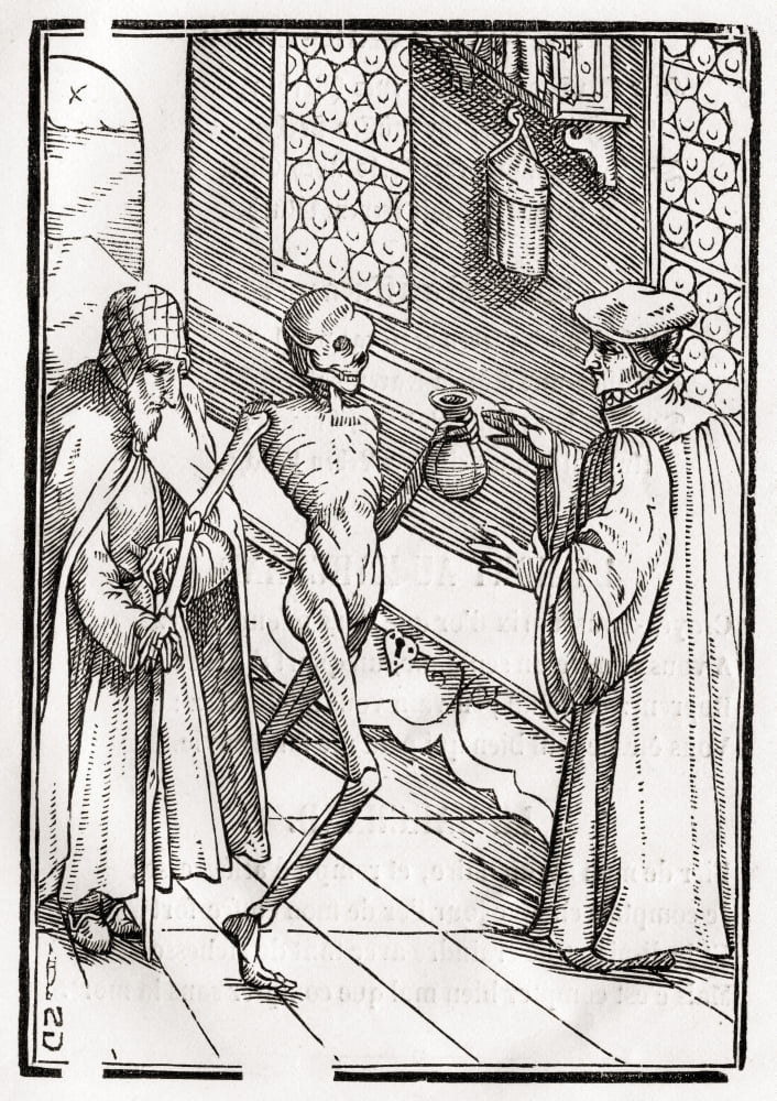 Death Comes To The Doctor Woodcut By Georg Scharffenberg After Hans Holbein The Younger From Der Todten Tanz Or The Dance Of Death Published Basel 1843 Canvas Art - Ken Welsh Design Pics (12 x 17)