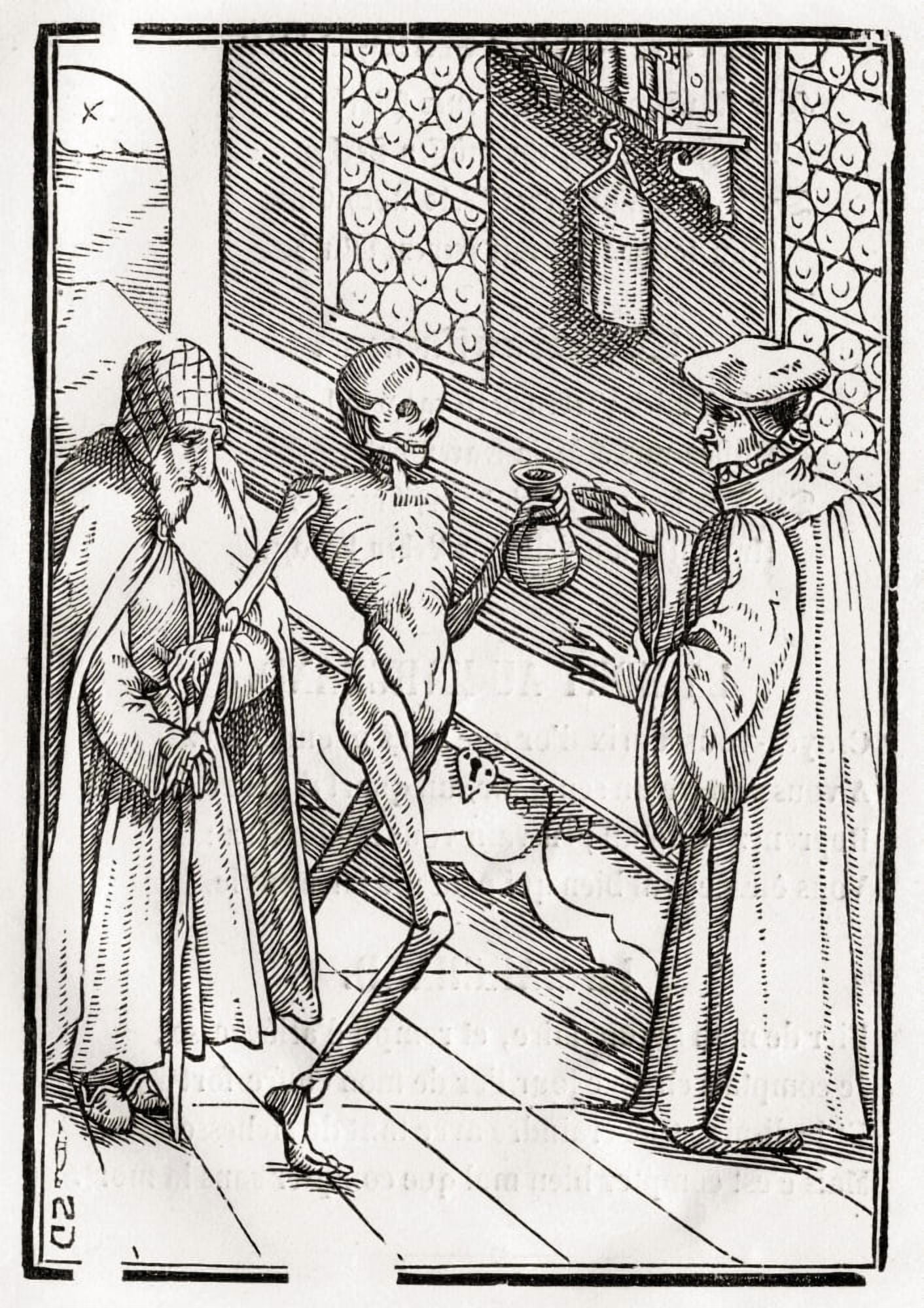 Death Comes To The Doctor Woodcut By Georg Scharffenberg After Hans Holbein The Younger From Der Todten Tanz Or The Dance Of Death Published Basel 1843 Canvas Art - Ken Welsh Design Pics (24 x 34)