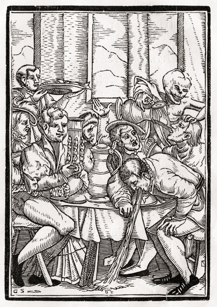 Death Comes For The Drunkard Woodcut By Georg Scharffenberg After Hans Holbein The Younger From Der Todten Tanz Or The Dance Of Death Published Basel 1843 Canvas Art - Ken Welsh Design Pics (12 x 17)