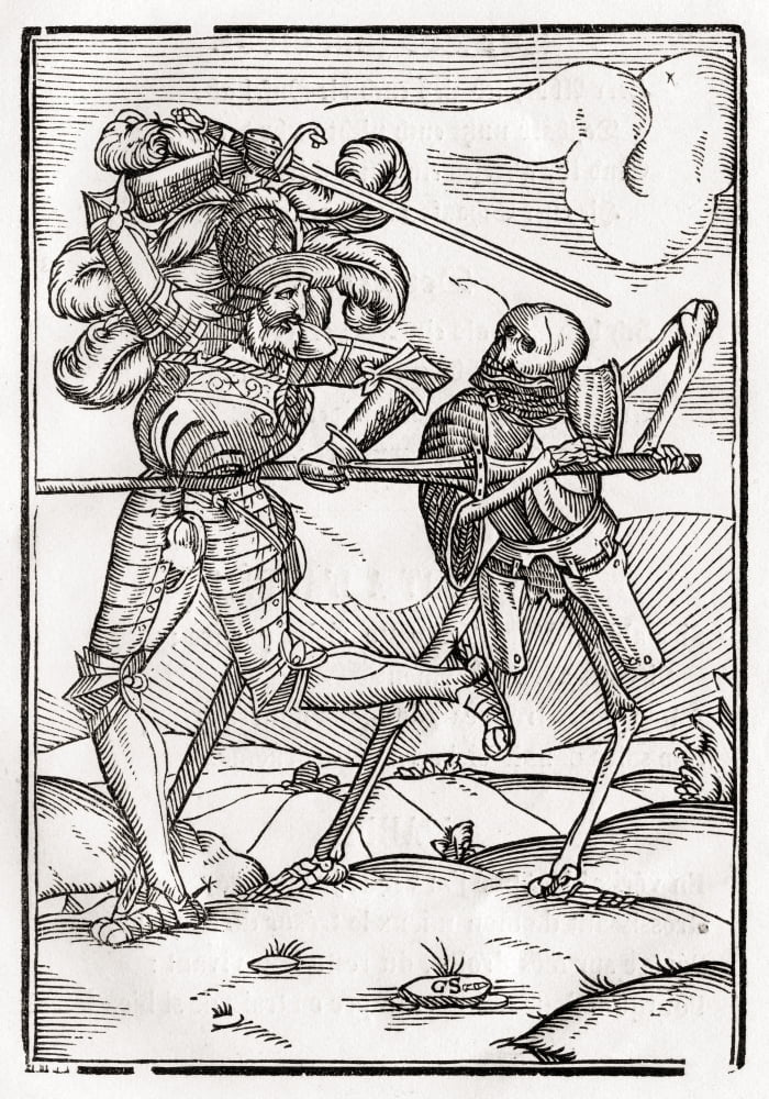 Death Comes To The Knight Or Count Woodcut After Hans Holbein The Younger From Der Todten Tanz Or The Dance Of Death Published Basel 1843 Canvas Art - Ken Welsh Design Pics (12 x 17)