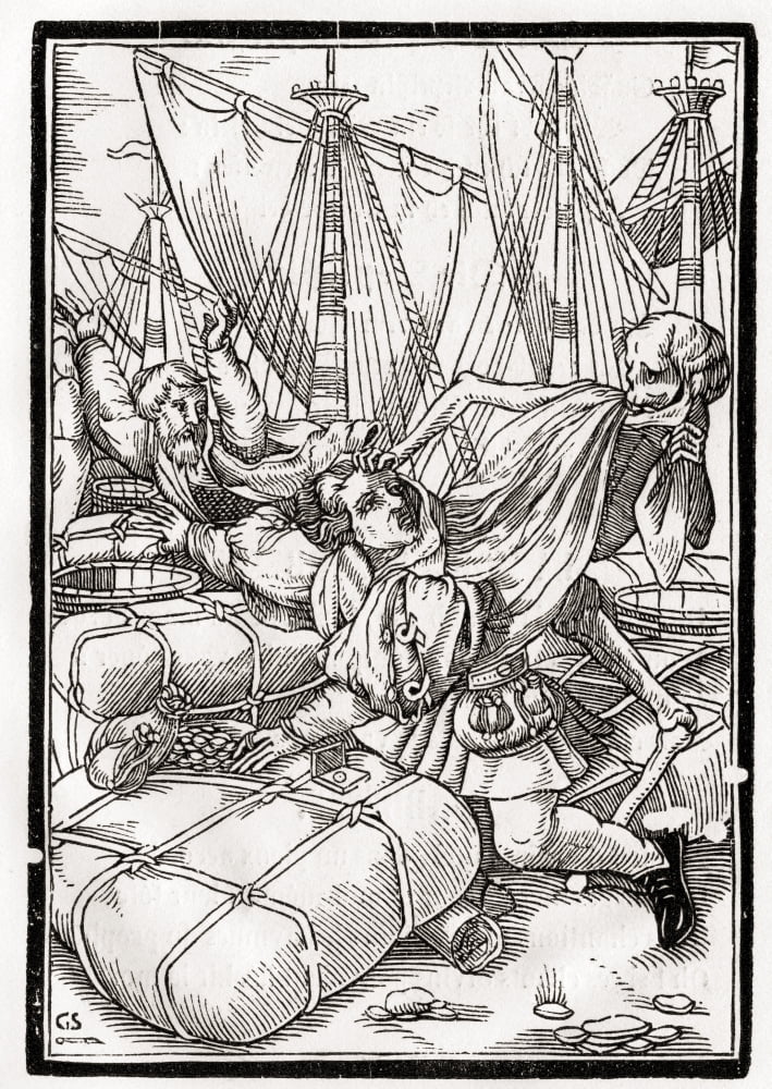 Death Comes To The Merchant Woodcut By Georg Scharffenberg After Hans Holbein The Younger From Der Todten Tanz Or The Dance Of Death Published Basel 1843 Canvas Art - Ken Welsh Design Pics (12 x 17)