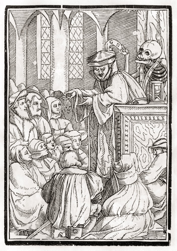 Death Comes For The Preacher Woodcut By Georg Scharffenberg After Hans Holbein The Younger From Der Todten Tanz Or The Dance Of Death Published Basel 1843 Canvas Art - Ken Welsh Design Pics (24 x 34)