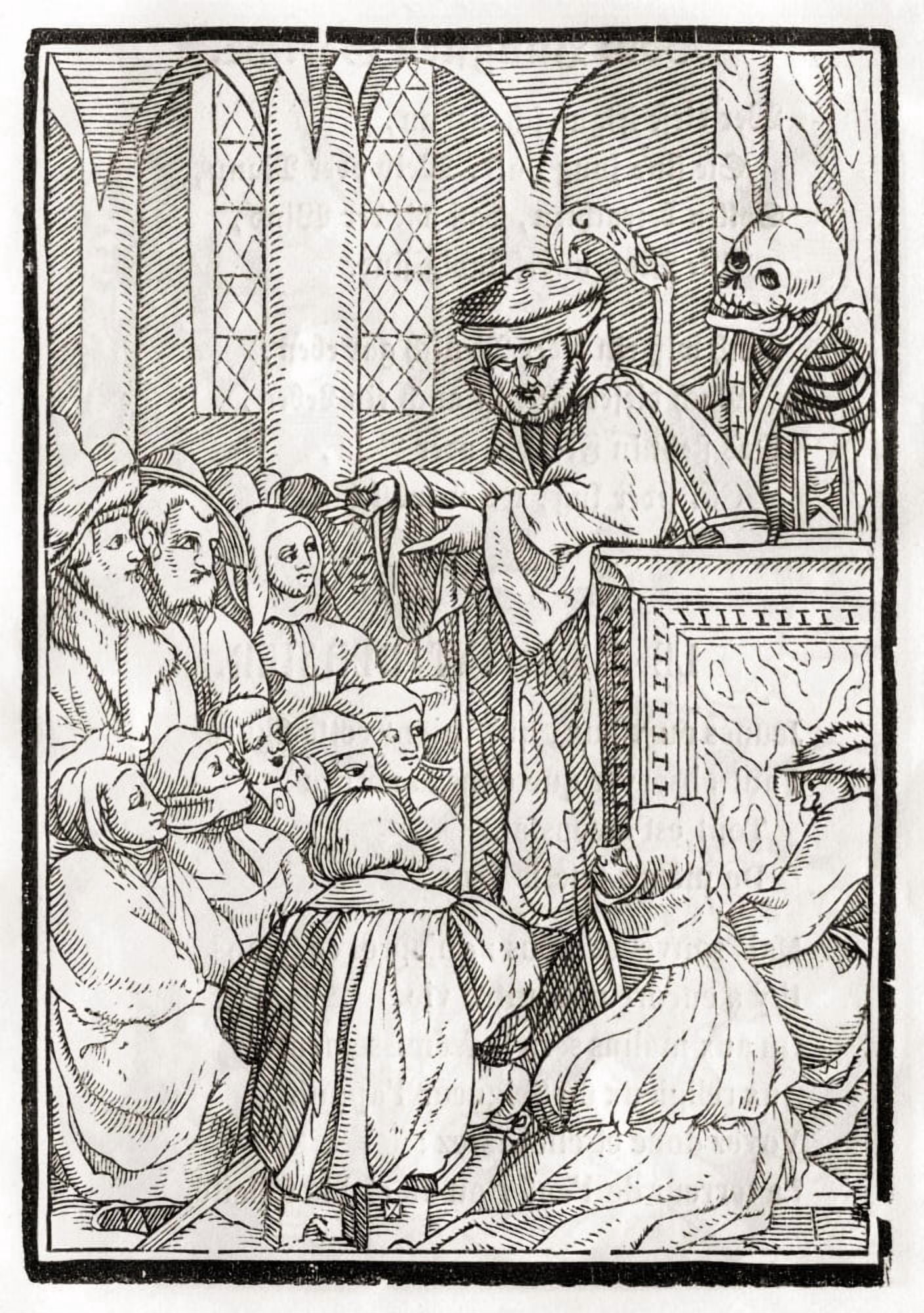 Death Comes For The Preacher Woodcut By Georg Scharffenberg After Hans Holbein The Younger From Der Todten Tanz Or The Dance Of Death Published Basel 1843 Canvas Art - Ken Welsh Design Pics (12 x 17)