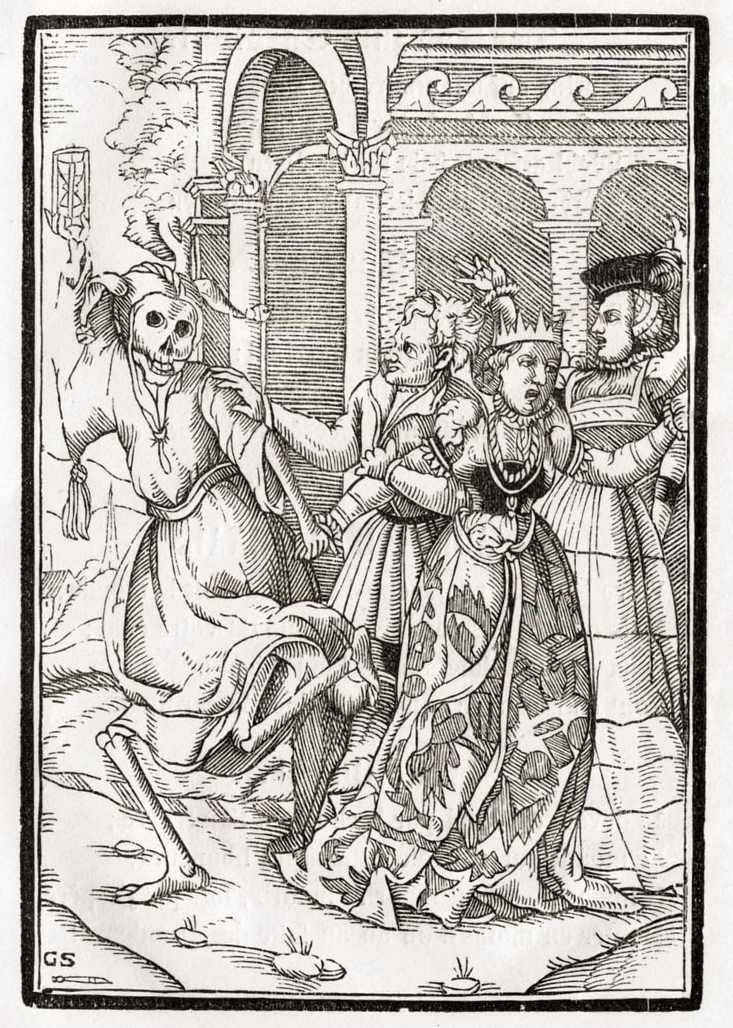 Death Comes For The Queen Woodcut By Georg Scharffenberg After Hans Holbein The Younger From Der Todten Tanz Or The Dance Of Death Published Basel 1843 Canvas Art - Ken Welsh Design Pics (12 x 17)