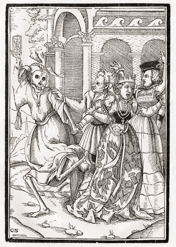 Death Comes For The Queen Woodcut By Georg Scharffenberg After Hans Holbein The Younger From Der Todten Tanz Or The Dance Of Death Published Basel 1843 Canvas Art - Ken Welsh Design Pics (24 x 34)