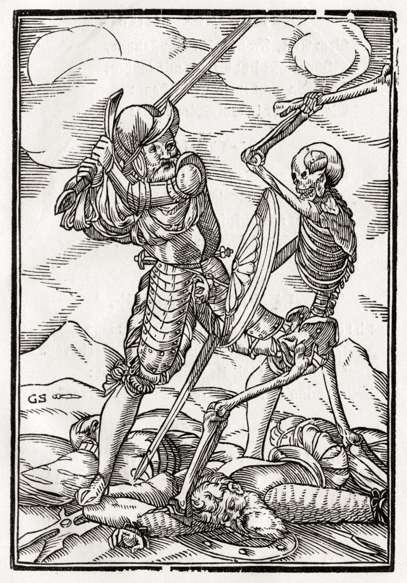 Death Comes To The Soldier Woodcut By Georg Scharffenberg After Hans Holbein The Younger From Der Todten Tanz Or The Dance Of Death Published Basel 1843 Canvas Art - Ken Welsh Design Pics (24 x 34)