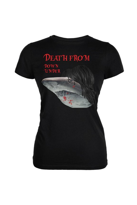 Death From Down Under Shark Black Juniors Soft T-Shirt - Medium