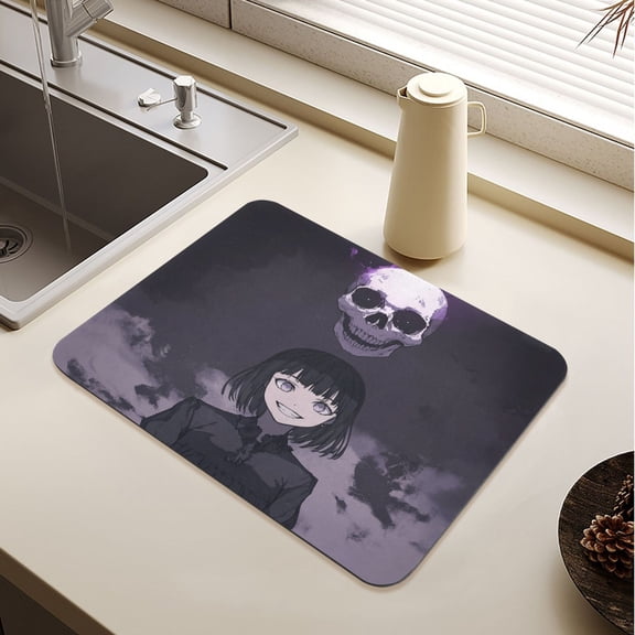 Death Girl Drying Mat Diatomaceous Earth Super Absorbent Non-slip Rubber Sole Heat Resistant 230 Degrees Fahrenheit 19.715.7in