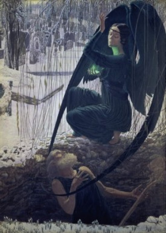 The Death of a Grave-Digger or The Angel of Death (La Mort du Fossoyeur) Carlos Schwabe (1866-1926 French) Musee dOrsay Paris Canvas Art - Carlos Schwabe (18 x 24)
