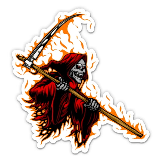 Death Grim Reaper Flames - 3" Vinyl Sticker - For Car Laptop Water Bottle Phone - Waterproof Decal