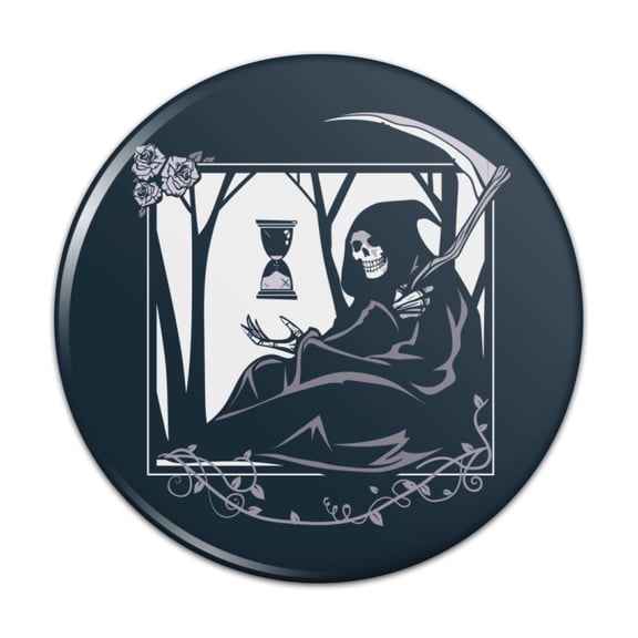 Death Grim Reaper Waiting With Hourglass Kitchen Refrigerator Locker Button Magnet