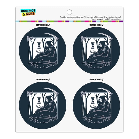 Death Grim Reaper Waiting With Hourglass Refrigerator Fridge Locker Vinyl Circle Magnet Set