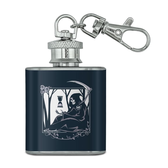 Death Grim Reaper Waiting With Hourglass Stainless Steel 1oz Mini Flask Key Chain