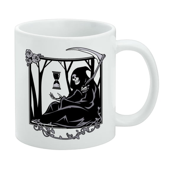 Death Grim Reaper Waiting With Hourglass White Mug