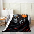 thumbnail image 1 of Death Halloween Throw Blanket Baby 30x40 Gothic Style Horror Skull Skeleton Flannel Blanket for Kids Teens Adults Black Orange Graffiti Hippie Fleece Blanket for Party Living Room, 1 of 6